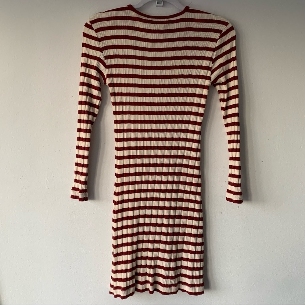 Doen Como Cotton Button Henley Long Sleeve Mini Dress Auburn San Simeon Stripe - Picture 11 of 13